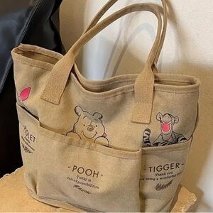 Disney Characters Winnie the Pooh and Tigger Canvas Tote - Tan